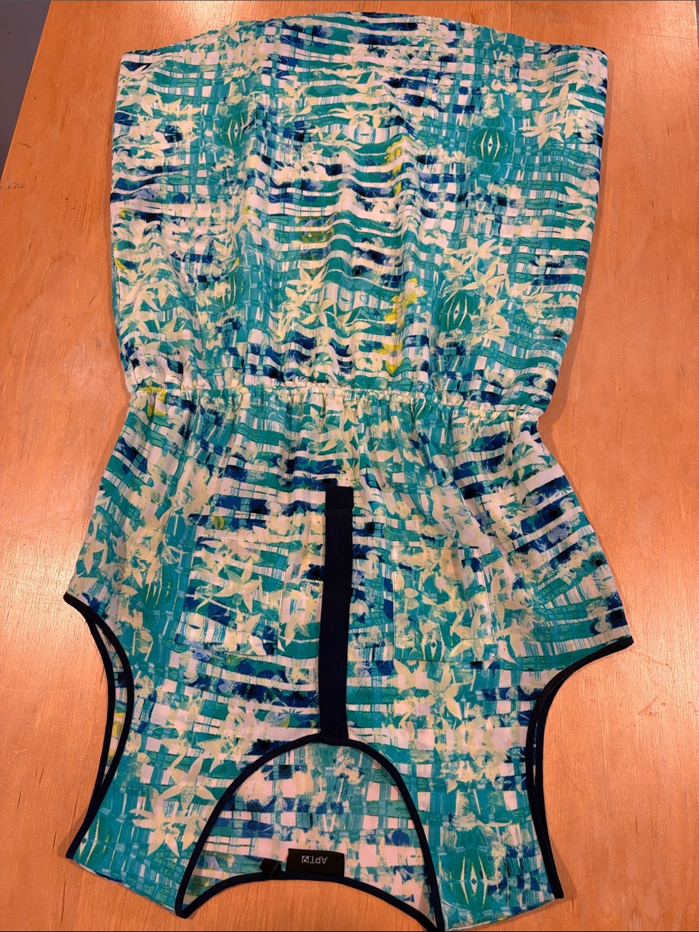 Apt. 9 Teal, Navy & White Printed Strapless One-Piece